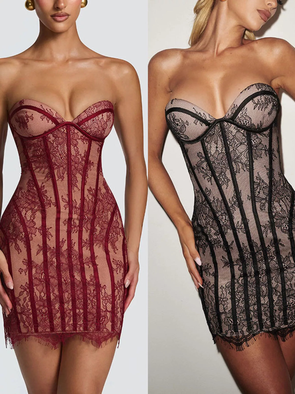 Lace-Up Strapless Bodycon Mini Dress