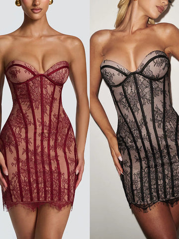 Lace-Up Strapless Bodycon Mini Dress