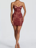 Lace-Up Strapless Bodycon Mini Dress