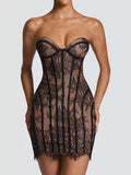 Lace-Up Strapless Bodycon Mini Dress
