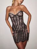 Lace-Up Strapless Bodycon Mini Dress Black / S
