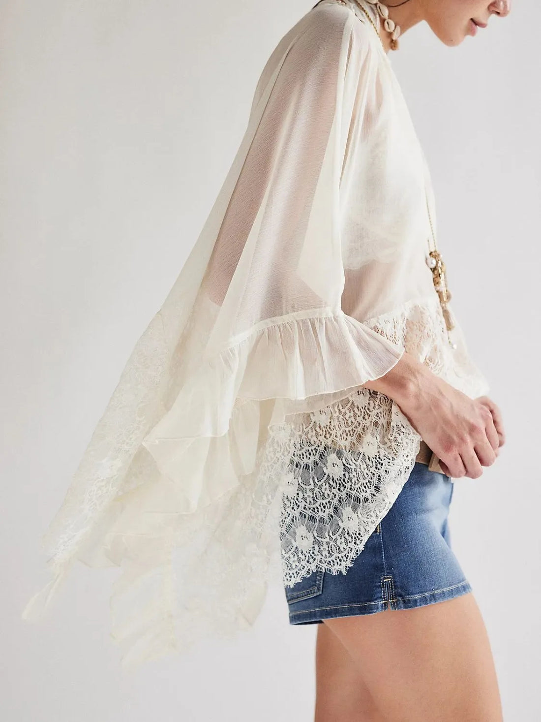 Ruffle Long Sleeve Cover Up White / S / Female