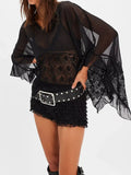 Lace V-Neck Ruffle Long Sleeve Cover-Up