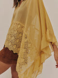 Lace V-Neck Ruffle Long Sleeve Cover-Up Mustard / S