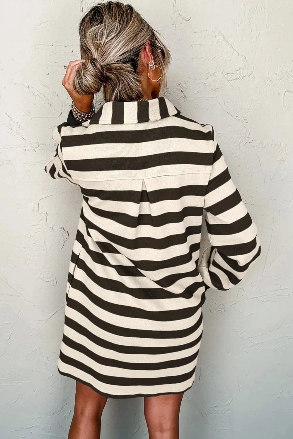 Contrast Striped Johnny Collar Long Sleeve Mini Dress Ladies dresses