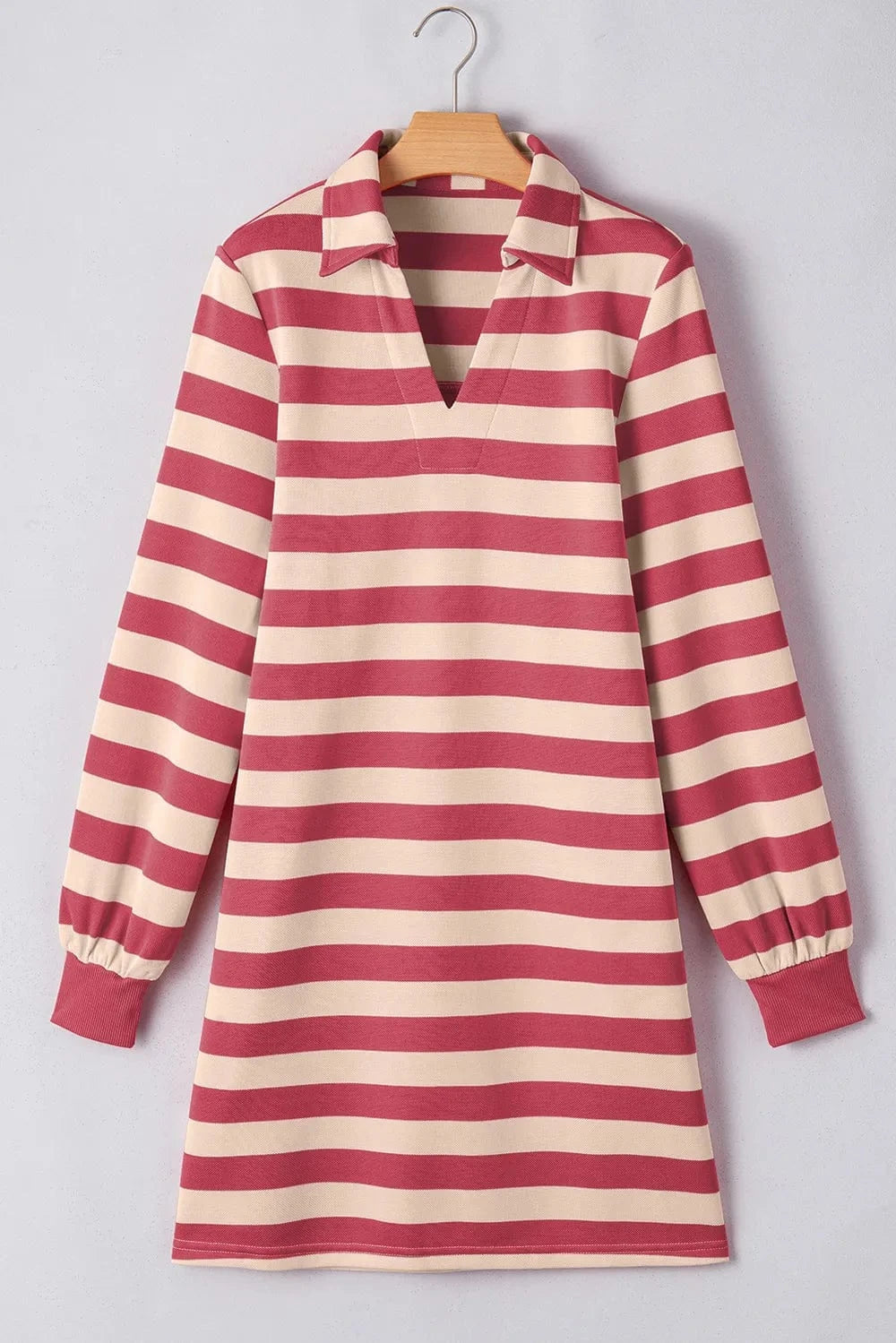 Contrast Striped Johnny Collar Long Sleeve Mini Dress Ladies dresses