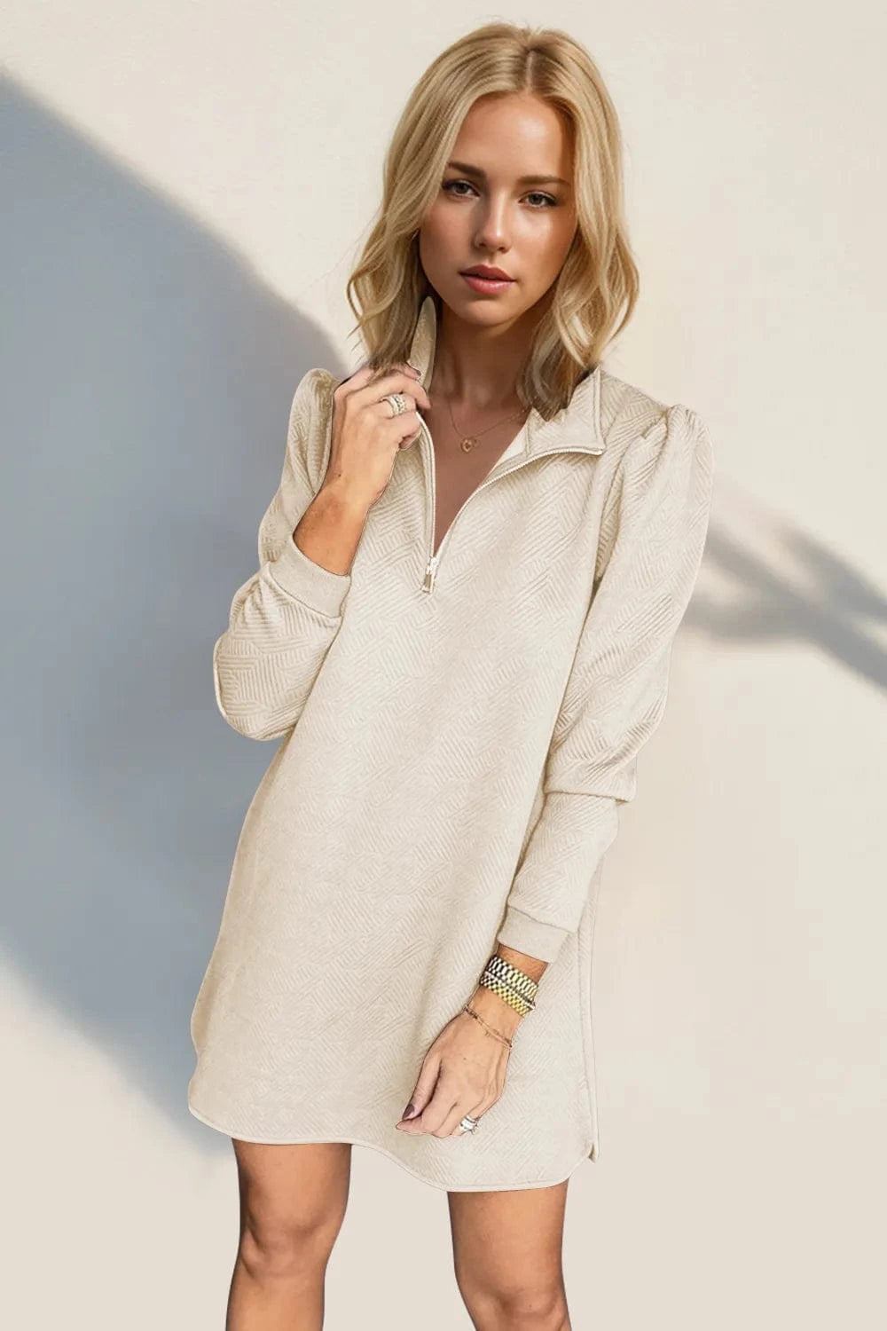 Dust Storm Double Take Textured Quarter Zip Long Sleeve Dress Ladies dresses