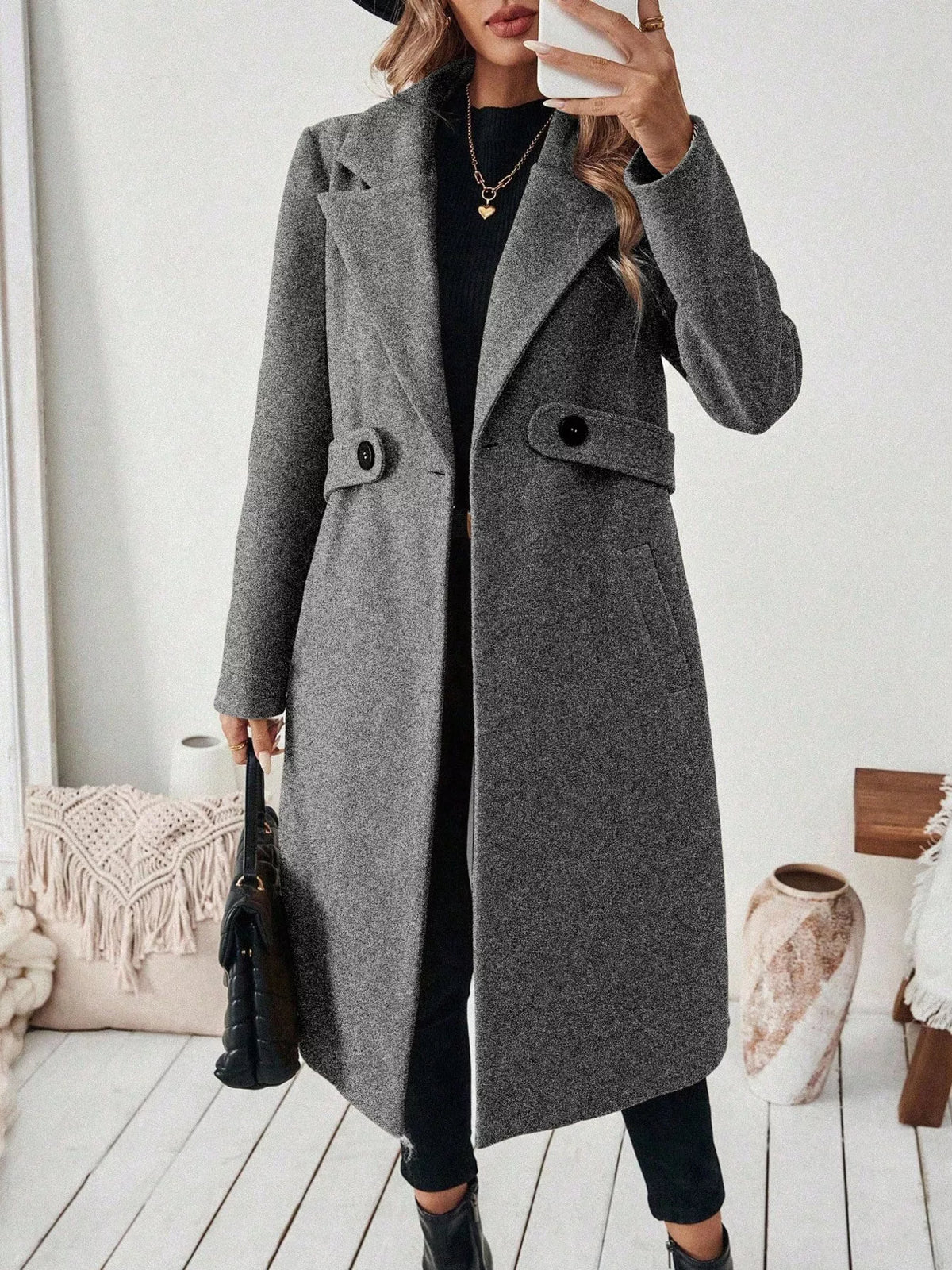 Lapel Collar Longline Coat