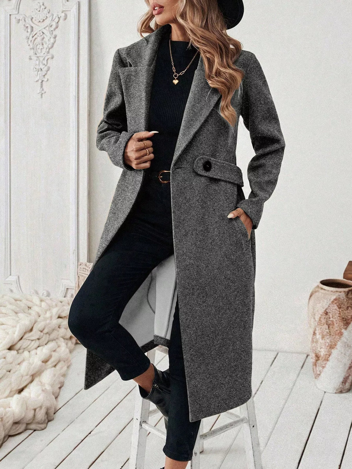 Lapel Collar Longline Coat