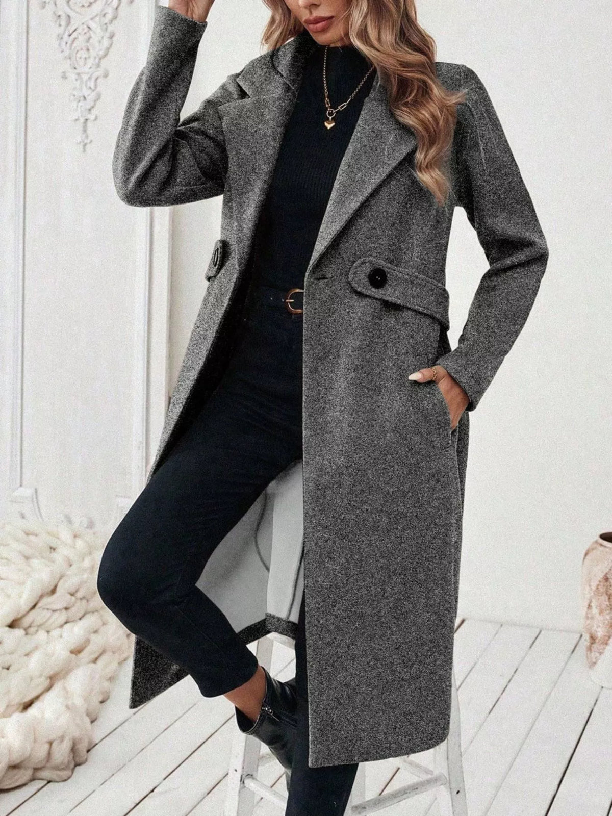 Lapel Collar Longline Coat