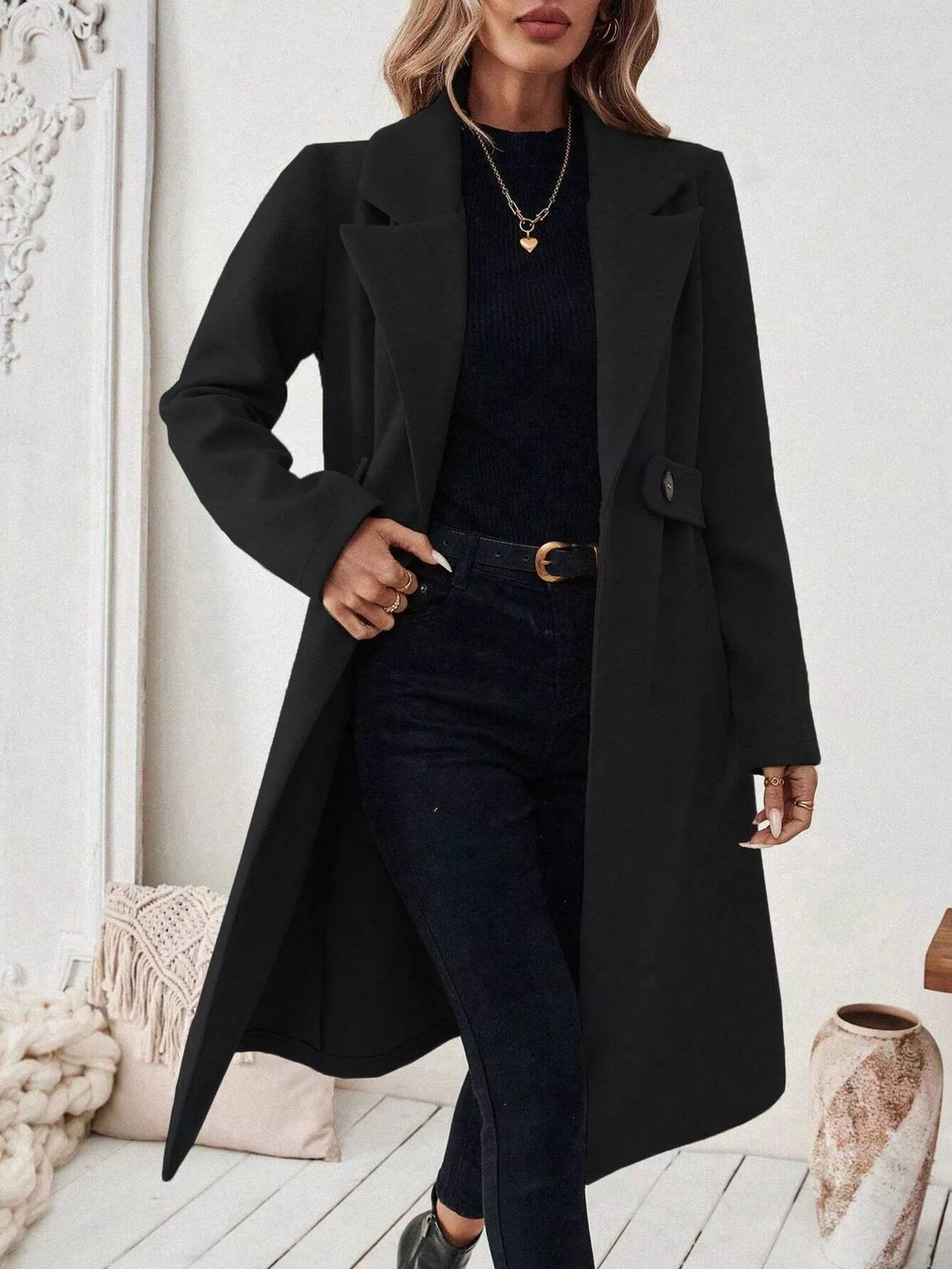 Lapel Collar Longline Coat