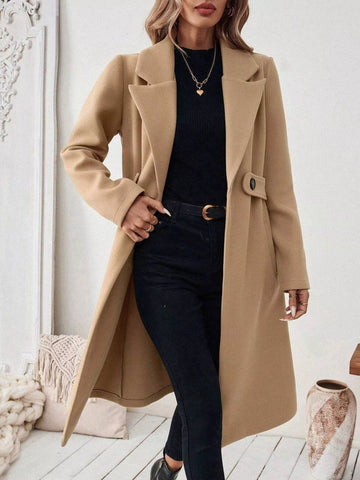 Lapel Collar Longline Coat Camel / S