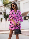 Layered Printed Surplice Mini Dress Fuchsia Pink / S