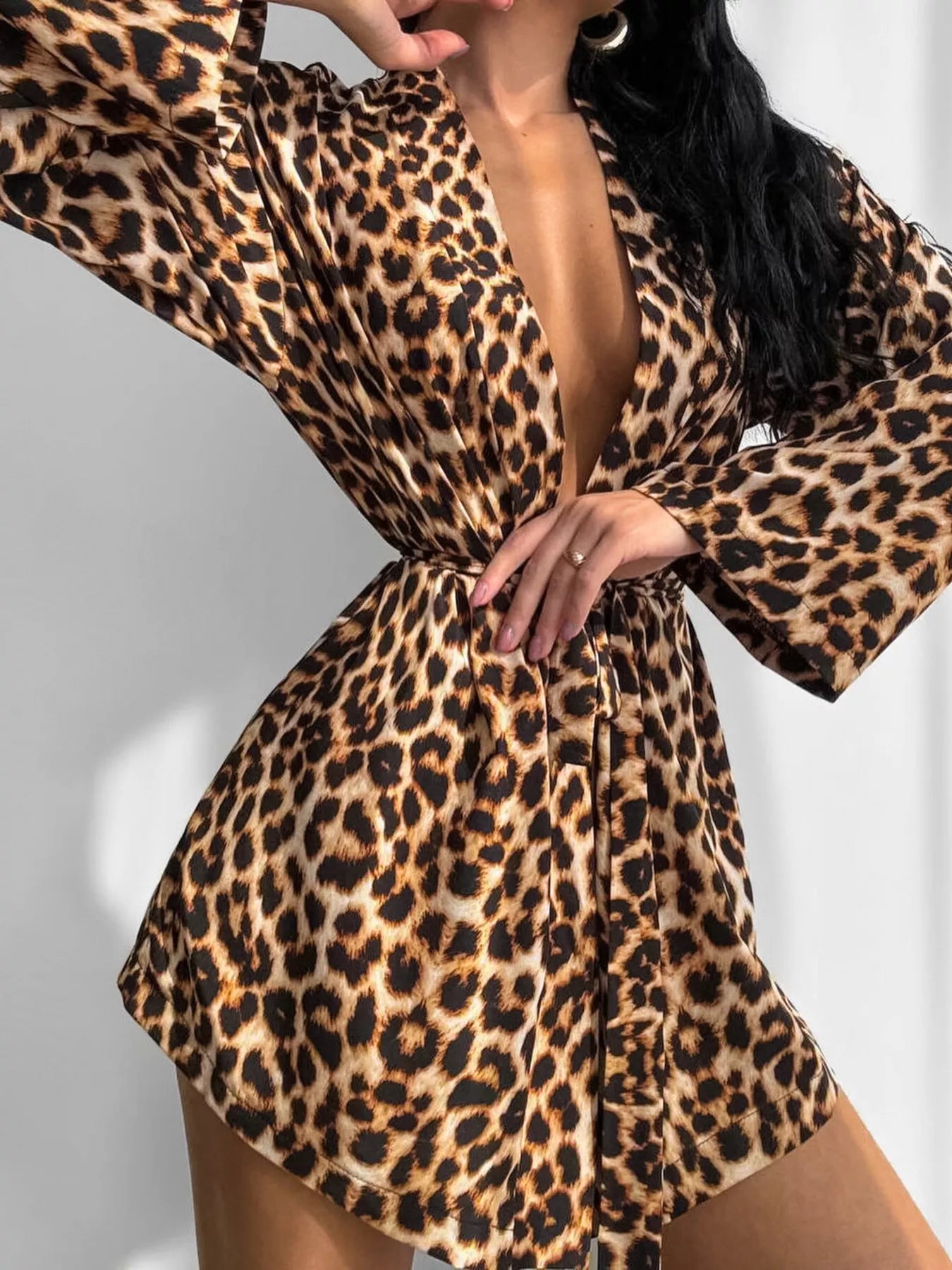 Leopard Cami & Cardigan and Shorts Three-Piece Lounge Set