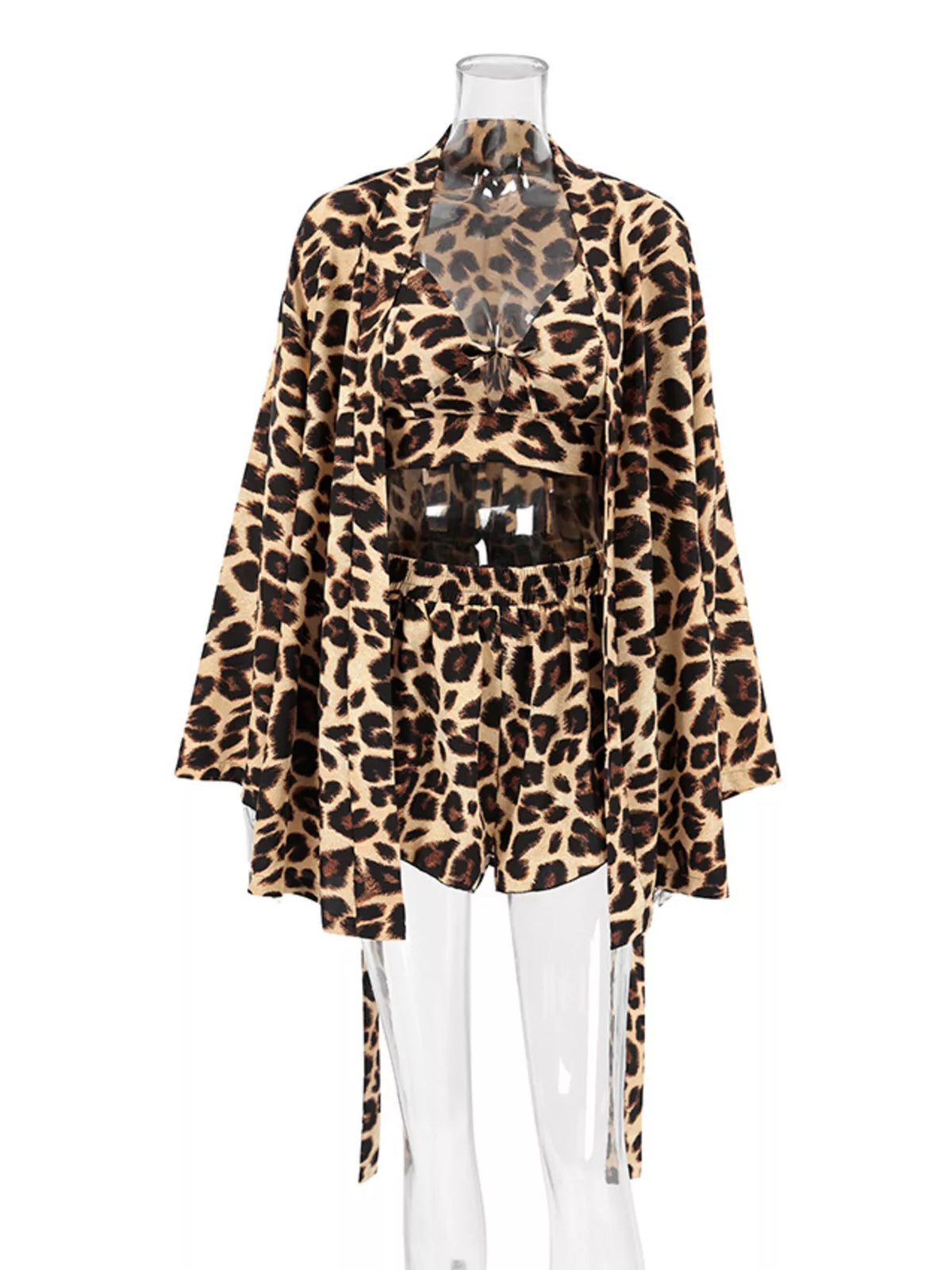 Leopard Cami & Cardigan and Shorts Three-Piece Lounge Set