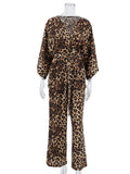 Leopard Cardigan and Wide Leg Pants Lounge Set