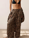 Leopard Cardigan and Wide Leg Pants Lounge Set