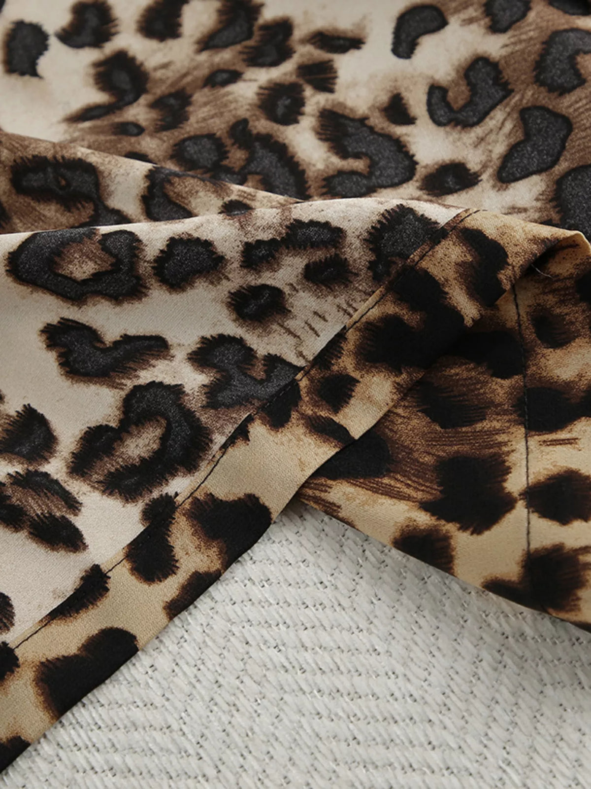 Leopard Cardigan and Wide Leg Pants Lounge Set