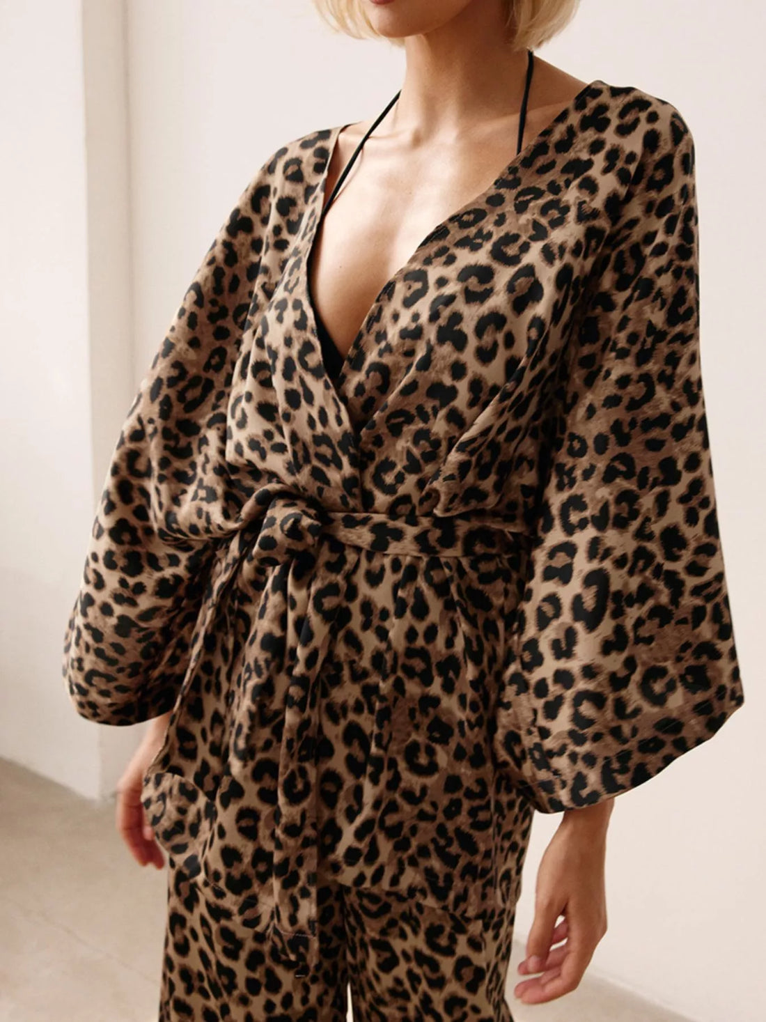 Leopard Cardigan and Wide Leg Pants Lounge Set Leopard / S