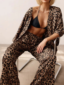 Leopard Cardigan & Wide-Leg Pants Lounge Set