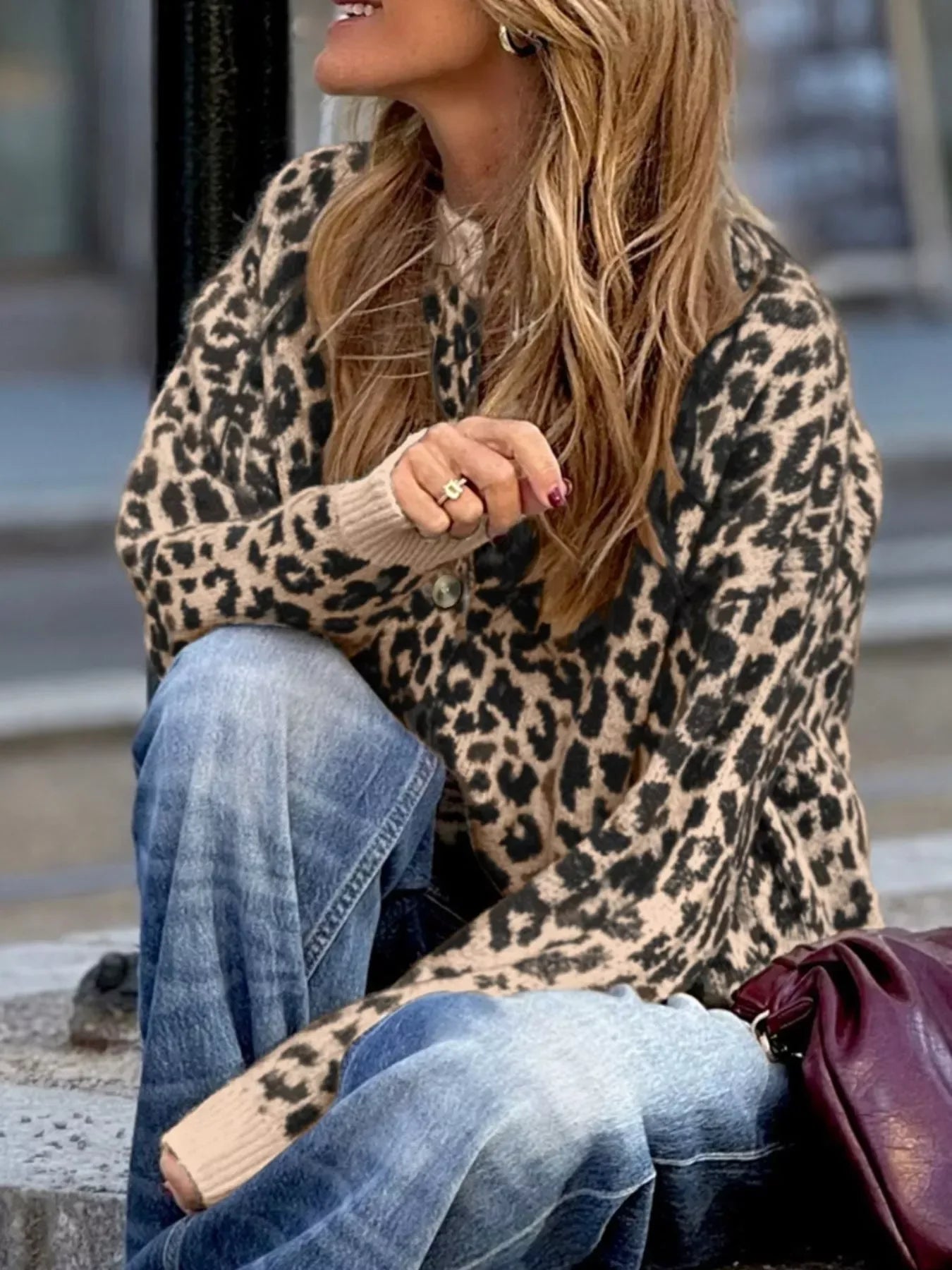 Leopard Chunky Knit Cardigan for Women