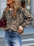 Leopard Chunky Knit Cardigan for Women Black / S
