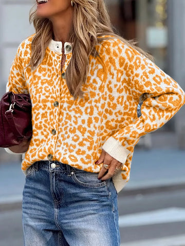 Leopard Chunky Knit Cardigan for Women Sherbet / S
