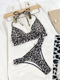 Leopard Cutout Halter Bikini