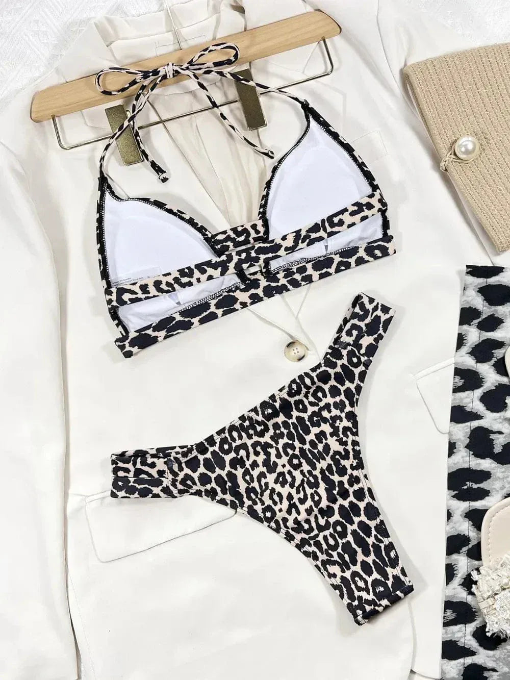 Leopard Cutout Halter Bikini