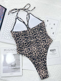Leopard Cutout Halter Neck One Piece Swimwear