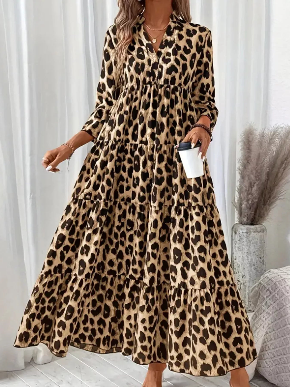 Leopard Midi Dress Rust Color / S