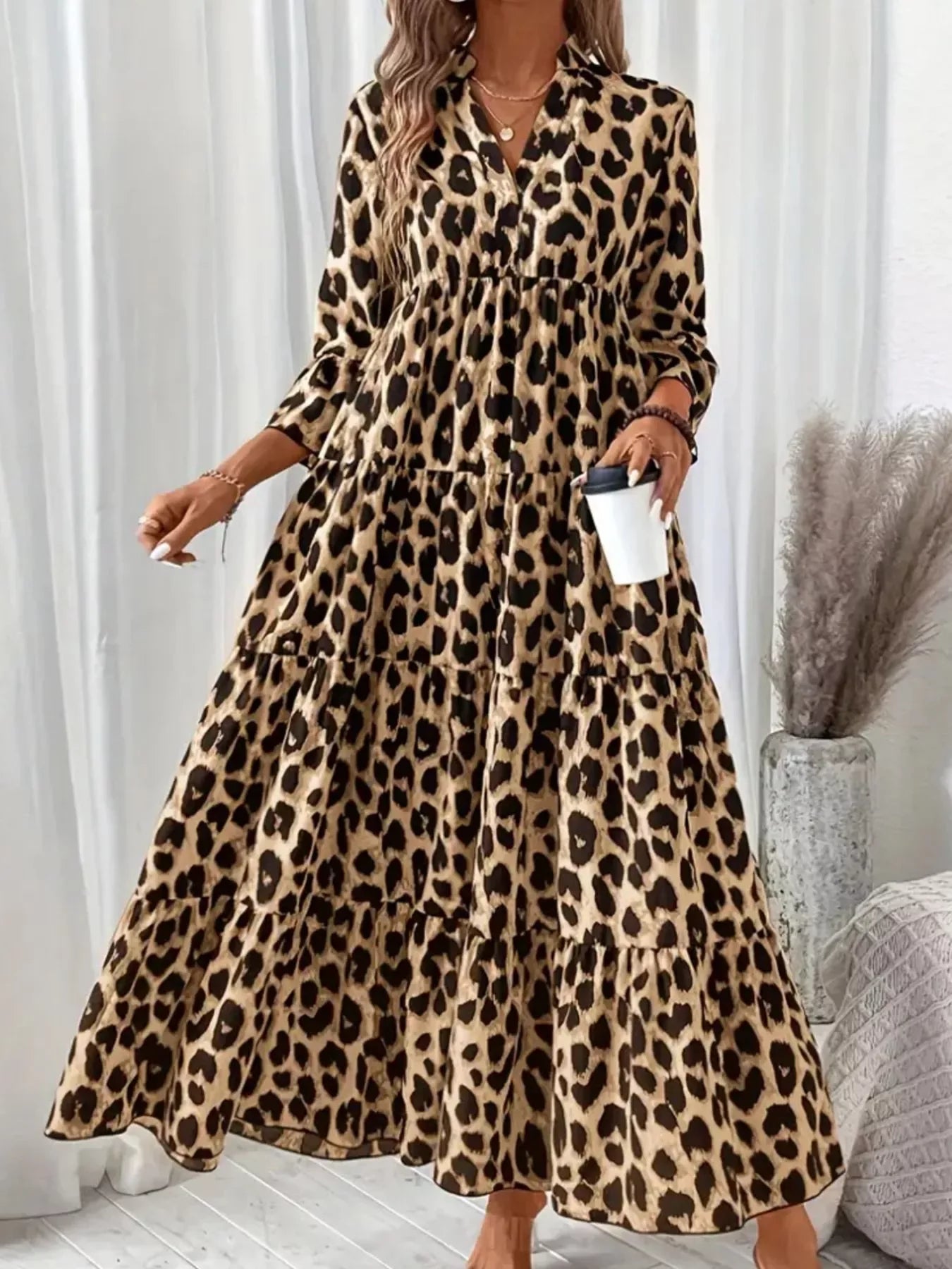 Leopard Midi Dress Rust Color / S