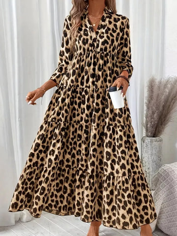 Leopard Midi Dress Rust Color / S