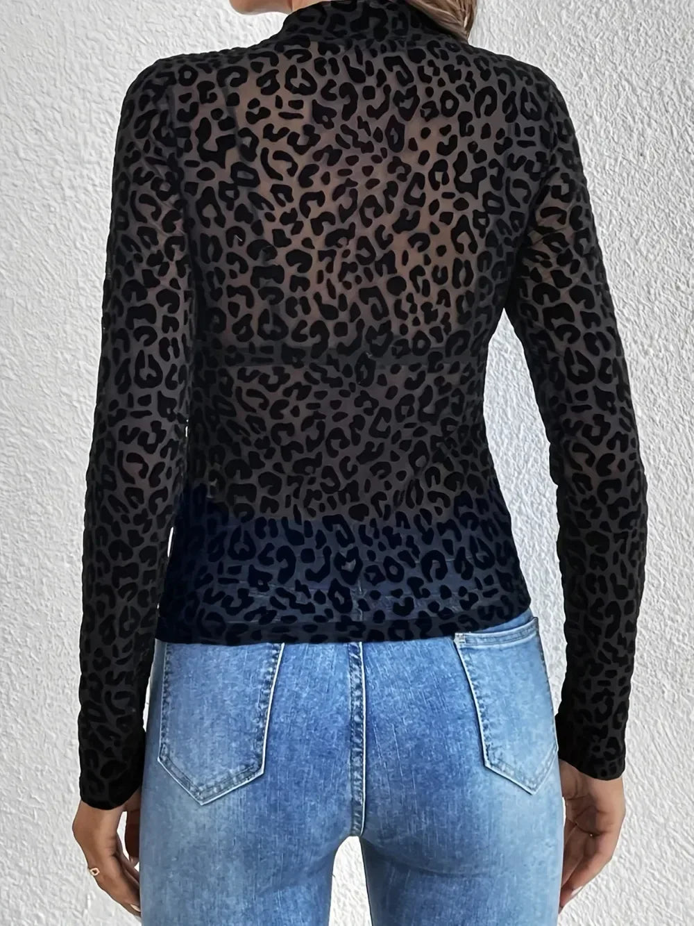Leopard Mock Neck Top Black / S