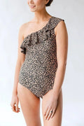 Leopard One Shoulder Ruffle One Piece Swimsuit