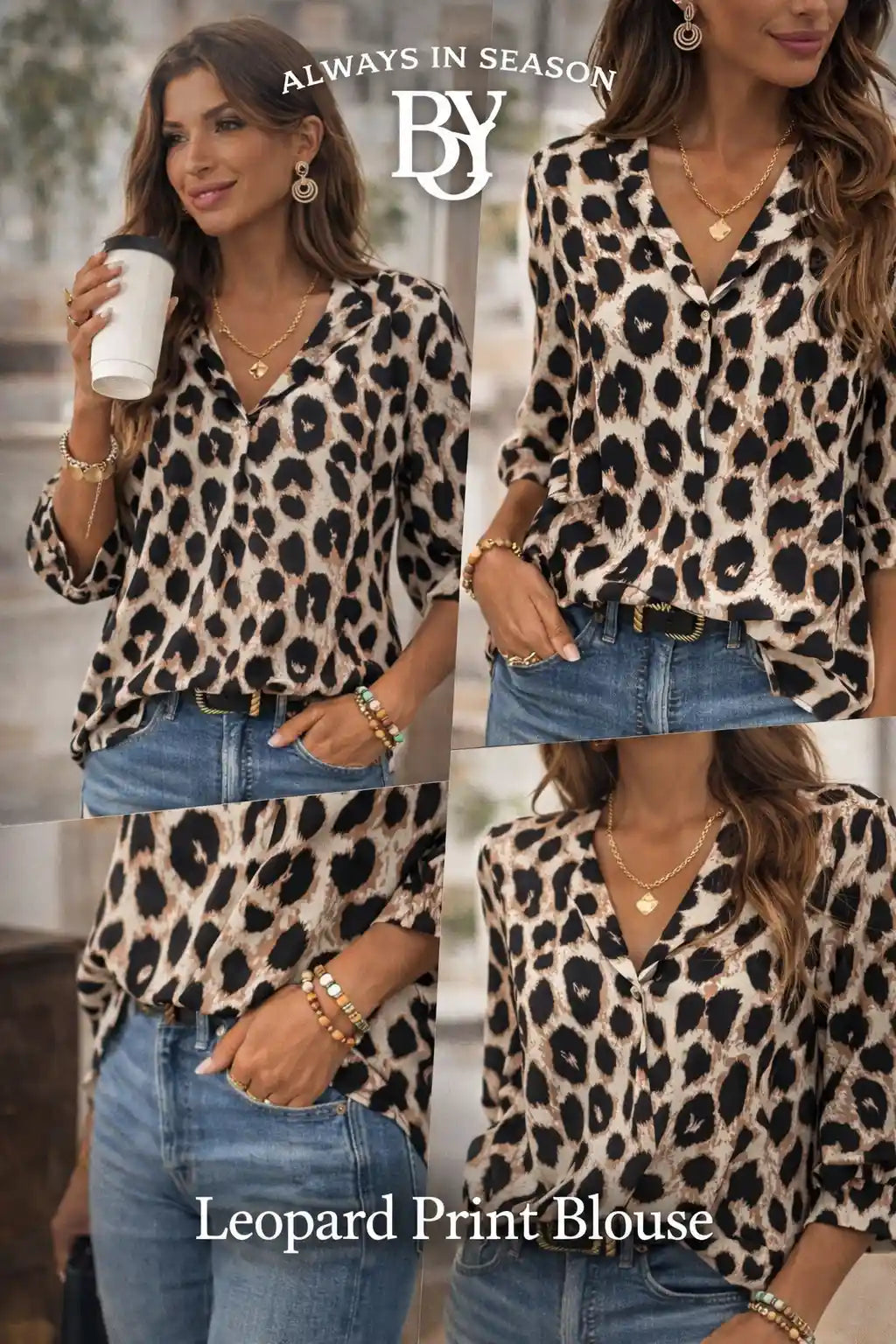 Leopard Print 3/4 Sleeve Blouse Leopard / S
