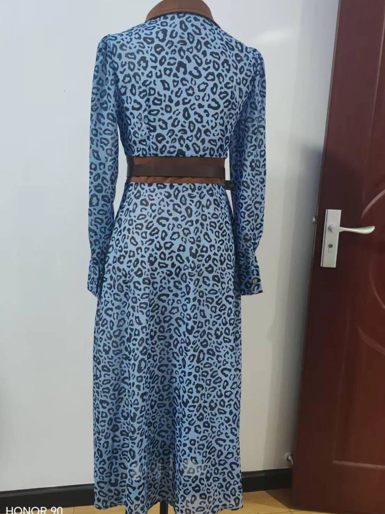 Leopard Print Contrast-Trim Shirt Dress - product view 5
