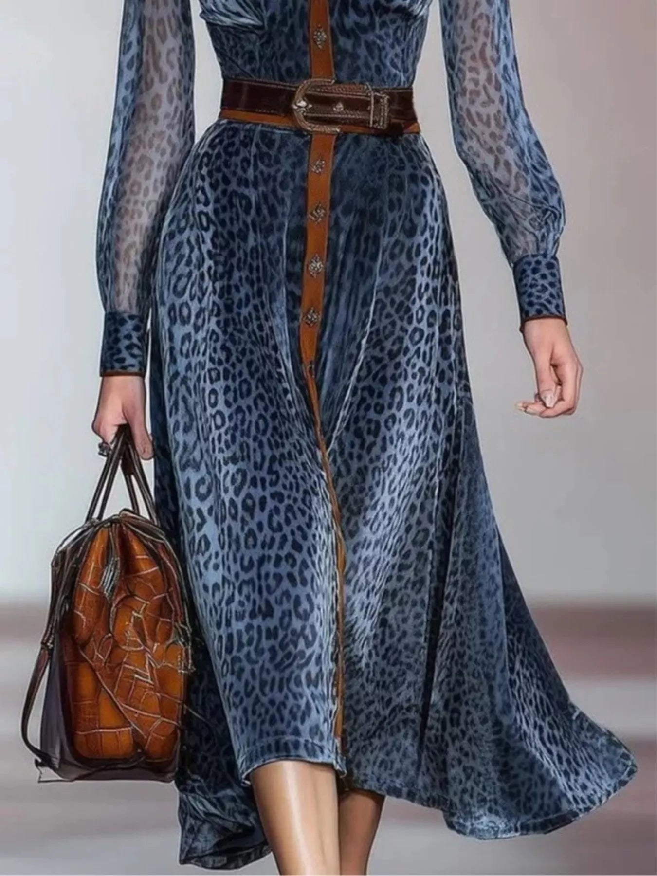 Leopard Print Contrast-Trim Shirt Dress - product view 3