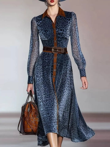 Leopard Print Contrast-Trim Shirt Dress - product view 1