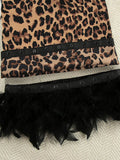 Leopard Print Feather-Trimmed Lounge Nightgown Robe