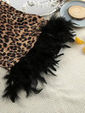 Leopard Print Feather-Trimmed Lounge Nightgown Robe