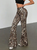 Leopard Print Flare Pants Red / S
