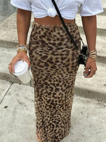 Leopard Print High-Waisted Maxi Skirt Leopard / S