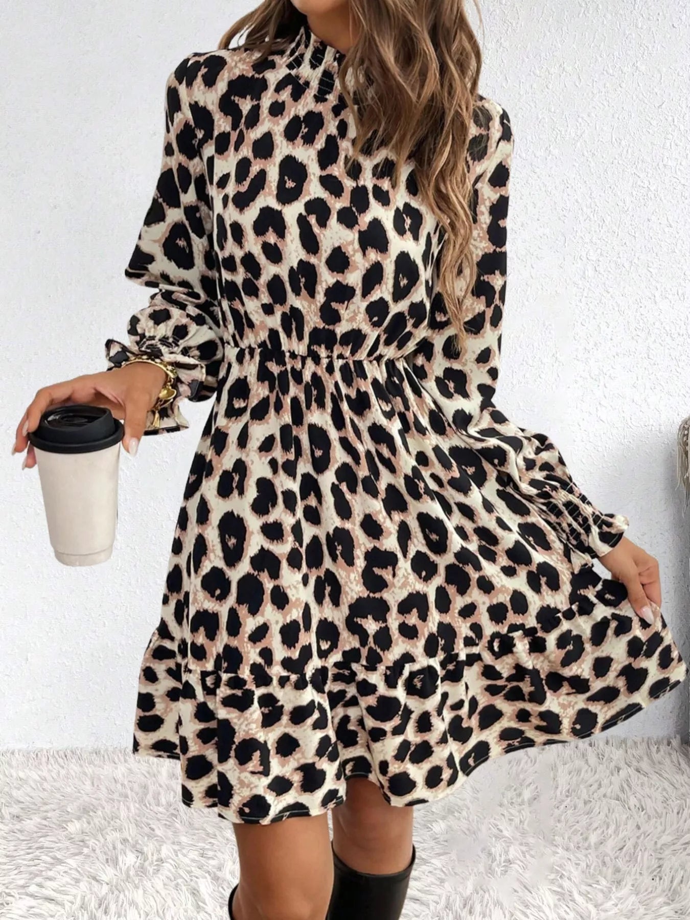 Leopard Print Ruffle Hem Mini Dress Leopard / S