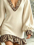 Leopard Print Ruffled Trim Knit Dress