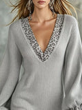 Leopard Print Ruffled Trim Knit Dress