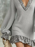 Leopard Print Ruffled Trim Knit Dress