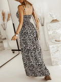 Leopard Print Spaghetti Strap Summer Maxi Dress