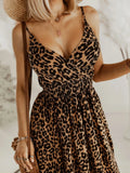 Leopard Print Spaghetti Strap Summer Maxi Dress