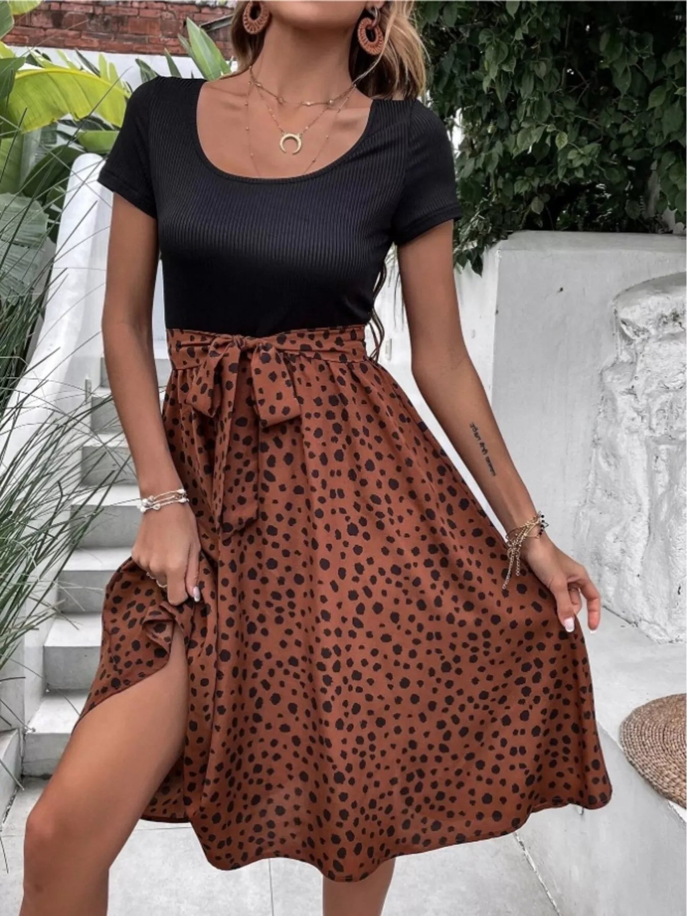 Leopard Print Tie-Waist Dress - product view 1